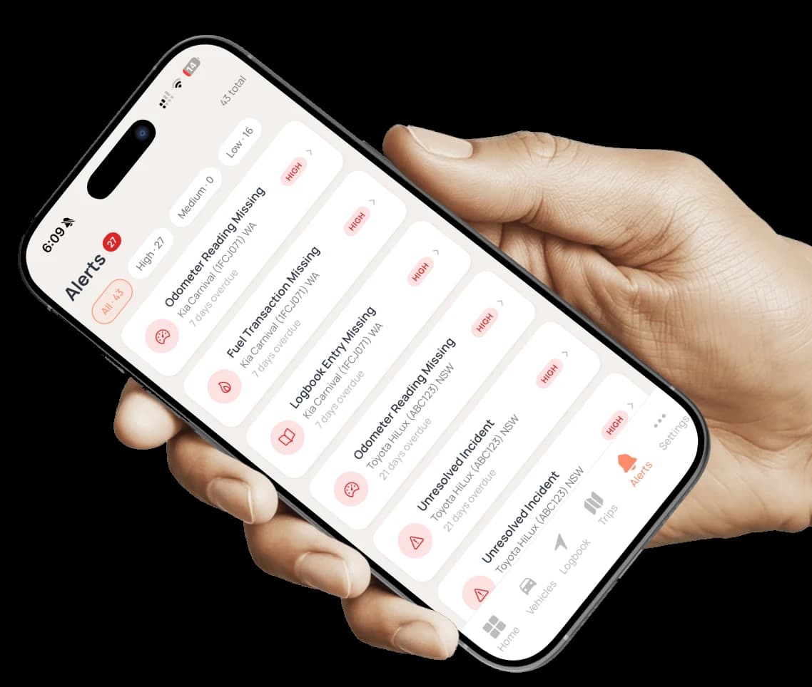 Phone showing the Axlerun compliance & renewal alerts screen