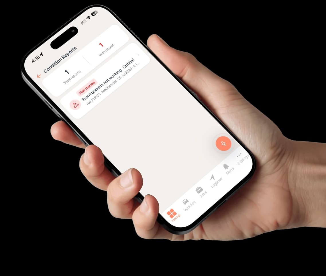 Phone showing the Axlerun condition reports screen