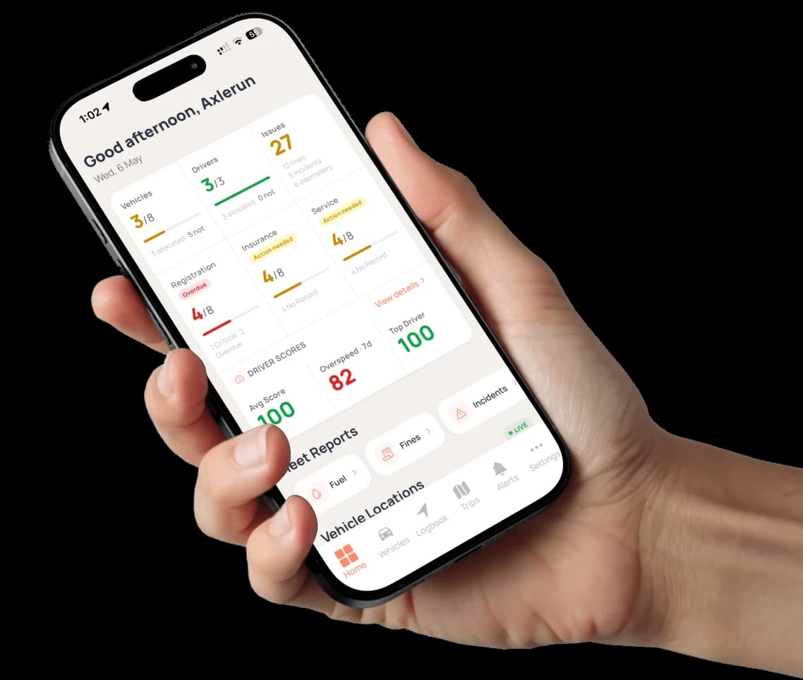 Phone showing the Axlerun fleet safety screen