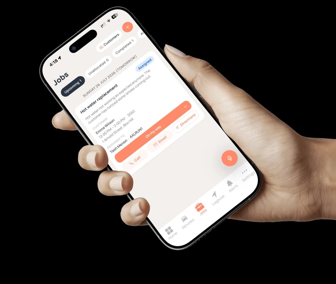 Phone showing the Axlerun job management & customers screen