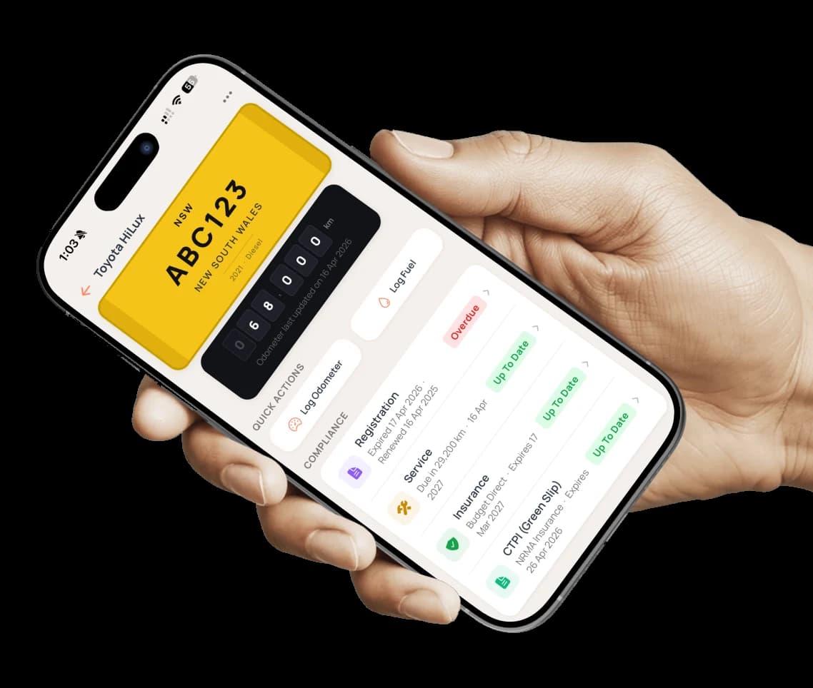 Phone showing the Axlerun vehicle maintenance screen