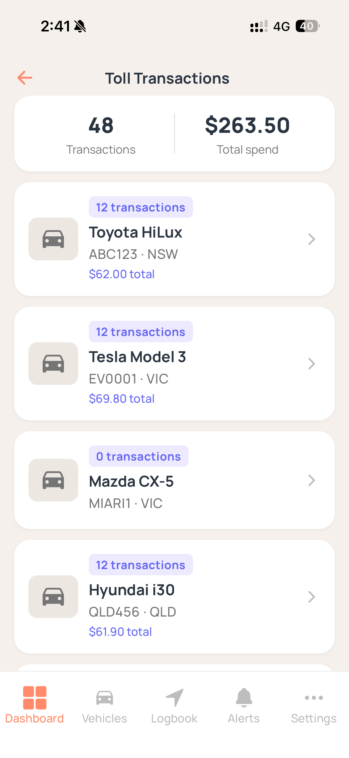 Axlerun Interface for Toll & Incident Management - Fleet Management Software