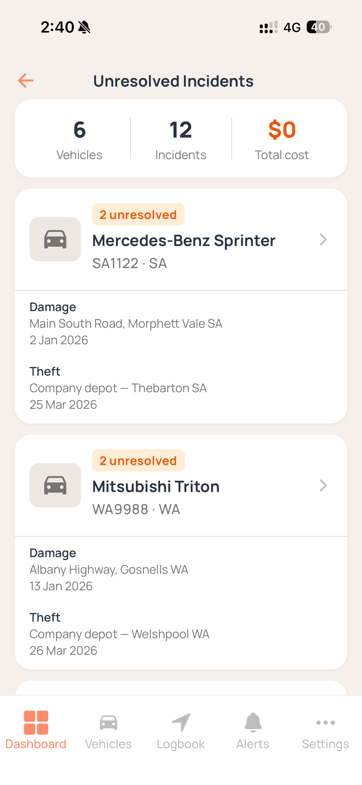 Axlerun Interface for Toll & Incident Management - Fleet Management Software